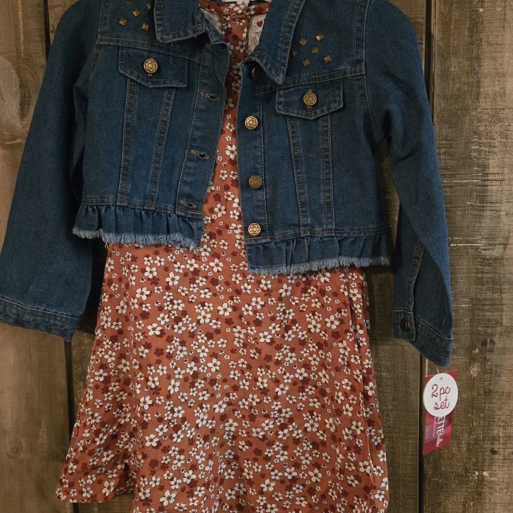 Kids Floral Dress and Denim Jacket Set